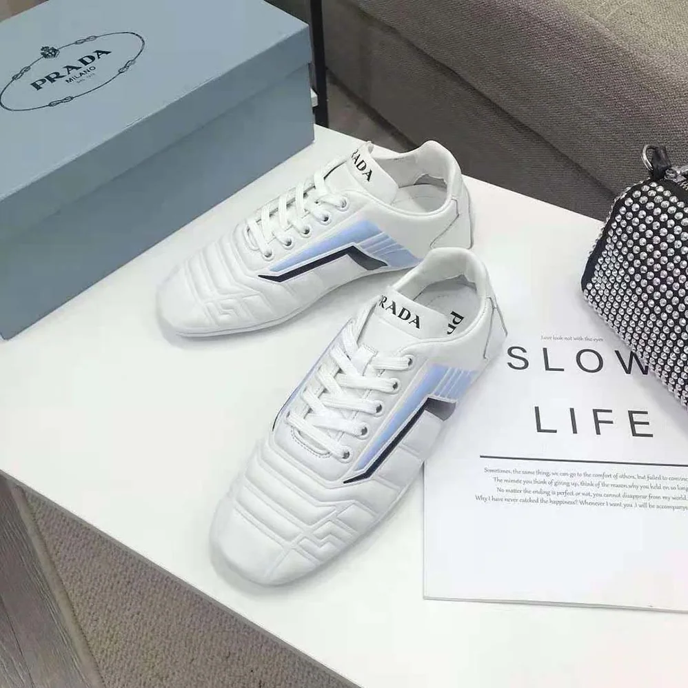 Prada Rev Leather Sneakers for Women in White Prada Rev Leather Sneakers for Women in White
