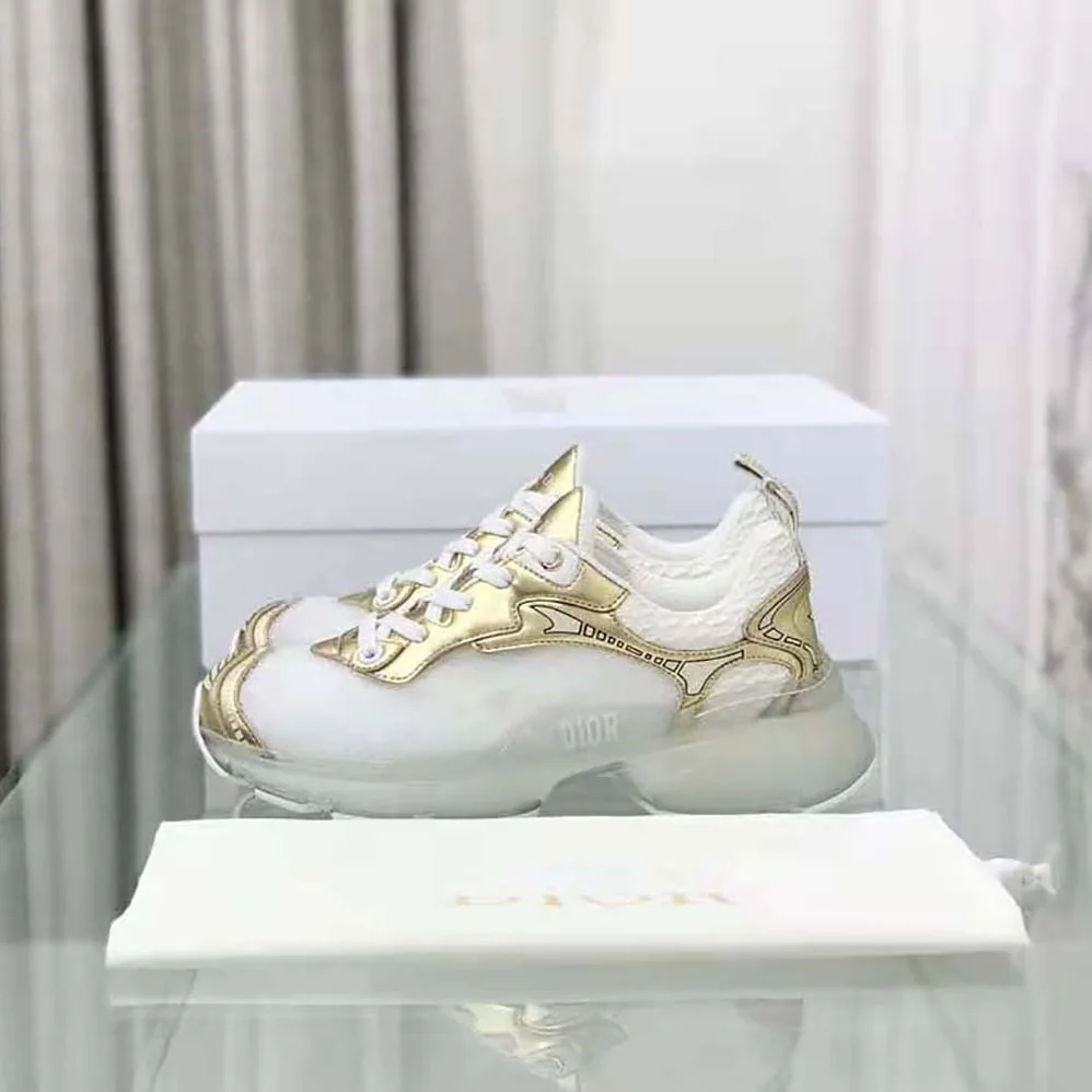Dior Vibe Sneaker White Mesh and Gold for Women in Tone Leather Dior Vibe Sneaker White Mesh and Gold for Women in Tone Leather