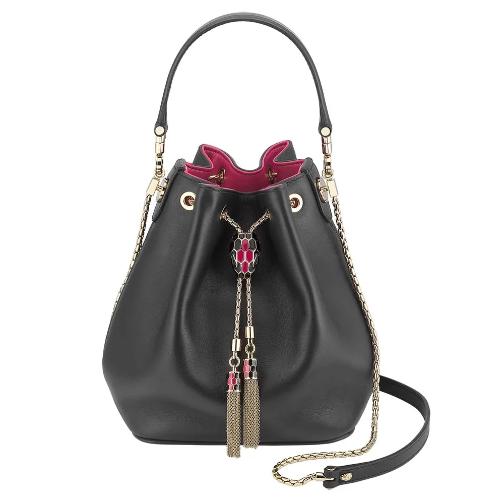 Bvlgari Bucket Serpenti Forever in Black Smooth Calf Leather for Women