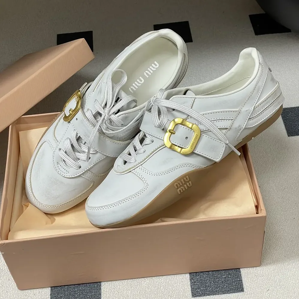 Miu Miu Gymnasium Leather Sneakers With Strap and Buckle for Women