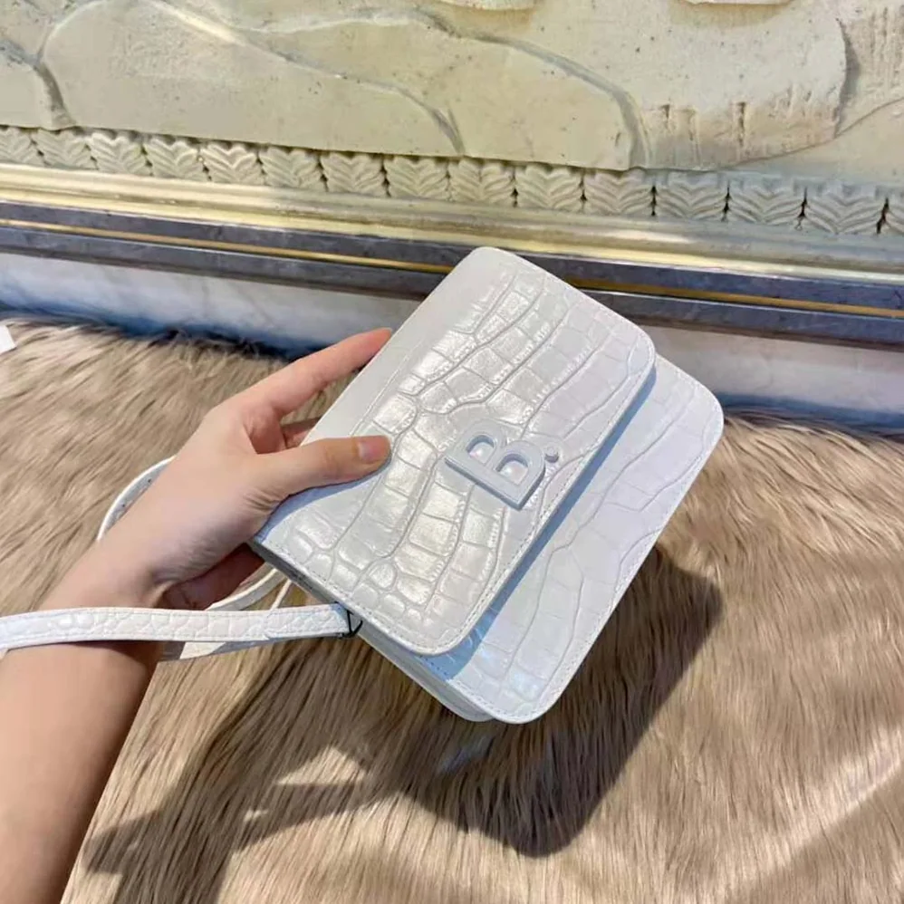 Balenciaga B. Small Bag in White Shiny Crocodile Embossed Calfskin for Women Balenciaga B. Small Bag in White Shiny Crocodile Embossed Calfskin for Women