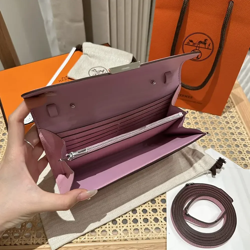 Hermes Constance Long To Go in Epsom Leather for Women in Pink/Silver