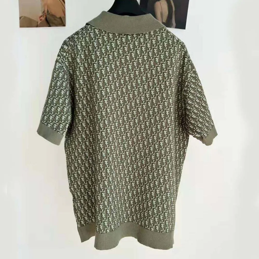 Dior Oblique Polo Shirt Khaki Cotton Jacquard for Men