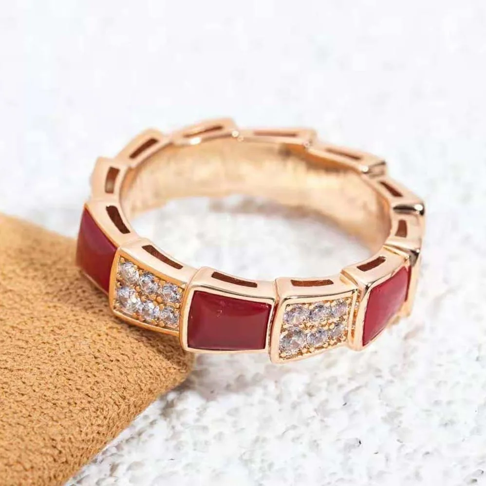Bvlgari Serpenti Viper Band Ring in 18 KT Rose Gold for Women in Red Bvlgari Serpenti Viper Band Ring in 18 KT Rose Gold for Women in Red