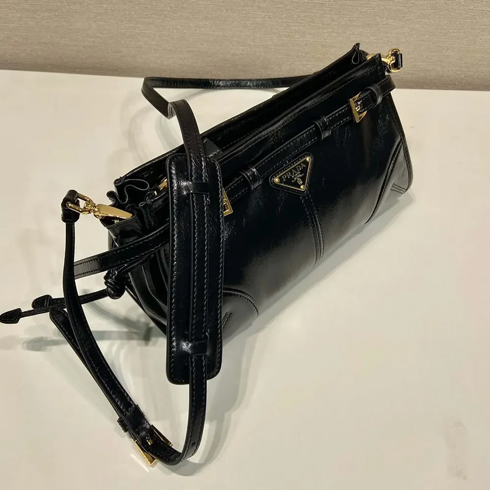Prada Small Leather Shoulder Bag for Women in Black Prada Small Leather Shoulder Bag for Women in Black