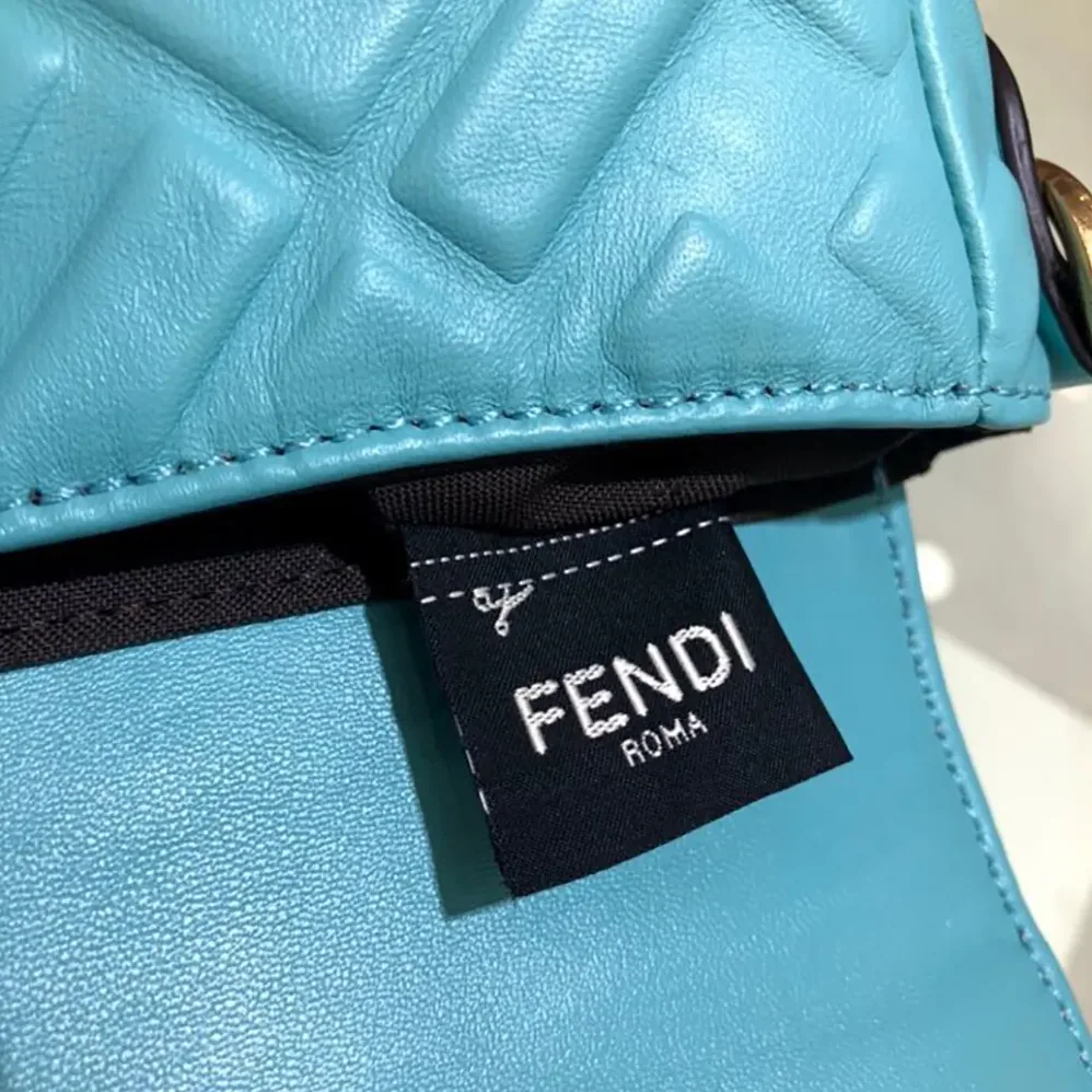Fendi Baguette Mini Blue Nappa Leather Bag with FF Motif for Women