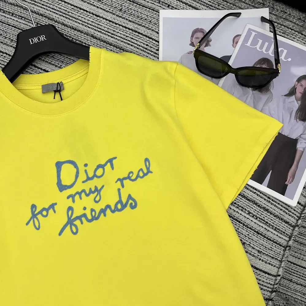 Dior DIOR AND HYLTON NEL T-Shirt Relaxed Fit Yellow Cotton Jersey for Women Dior DIOR AND HYLTON NEL T-Shirt Relaxed Fit Yellow Cotton Jersey for Women