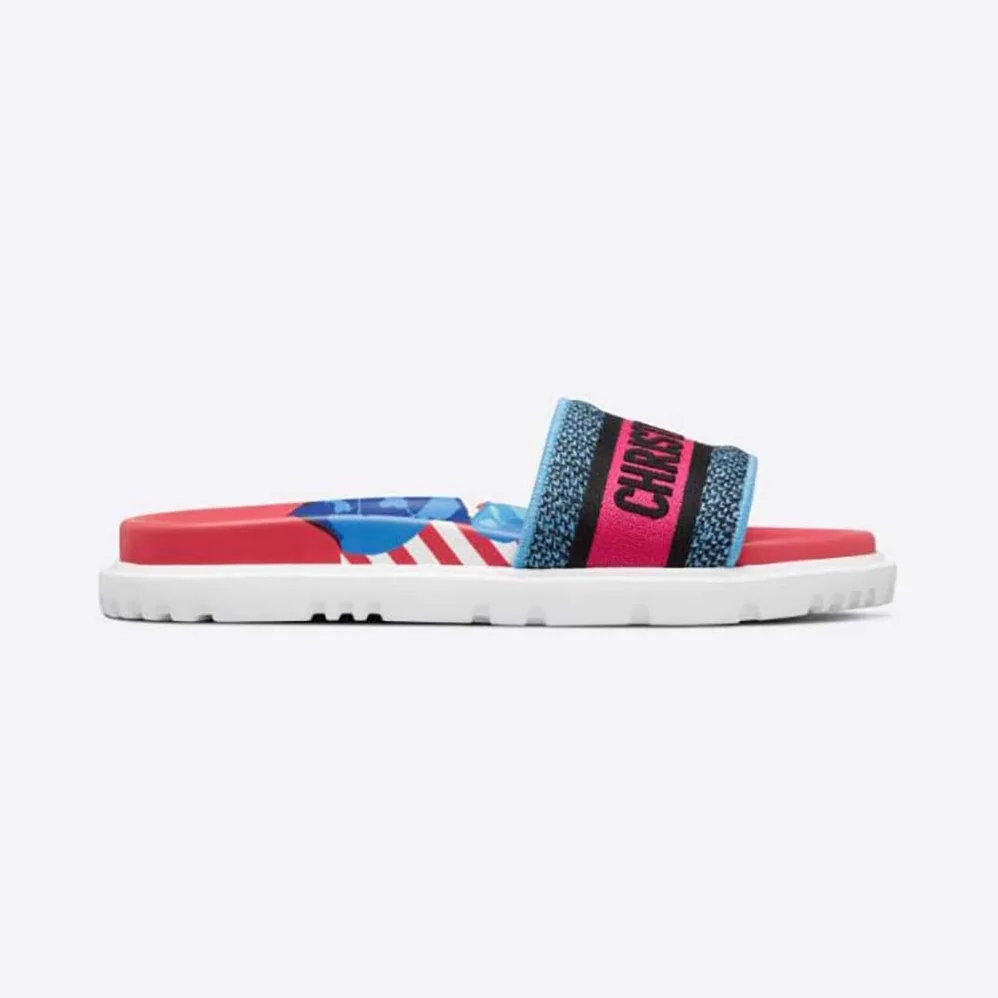 Dior Dway Slide Pink Multicolor D for Women in Flower Pop Cotton Embroidery Dior Dway Slide Pink Multicolor D for Women in Flower Pop Cotton Embroidery