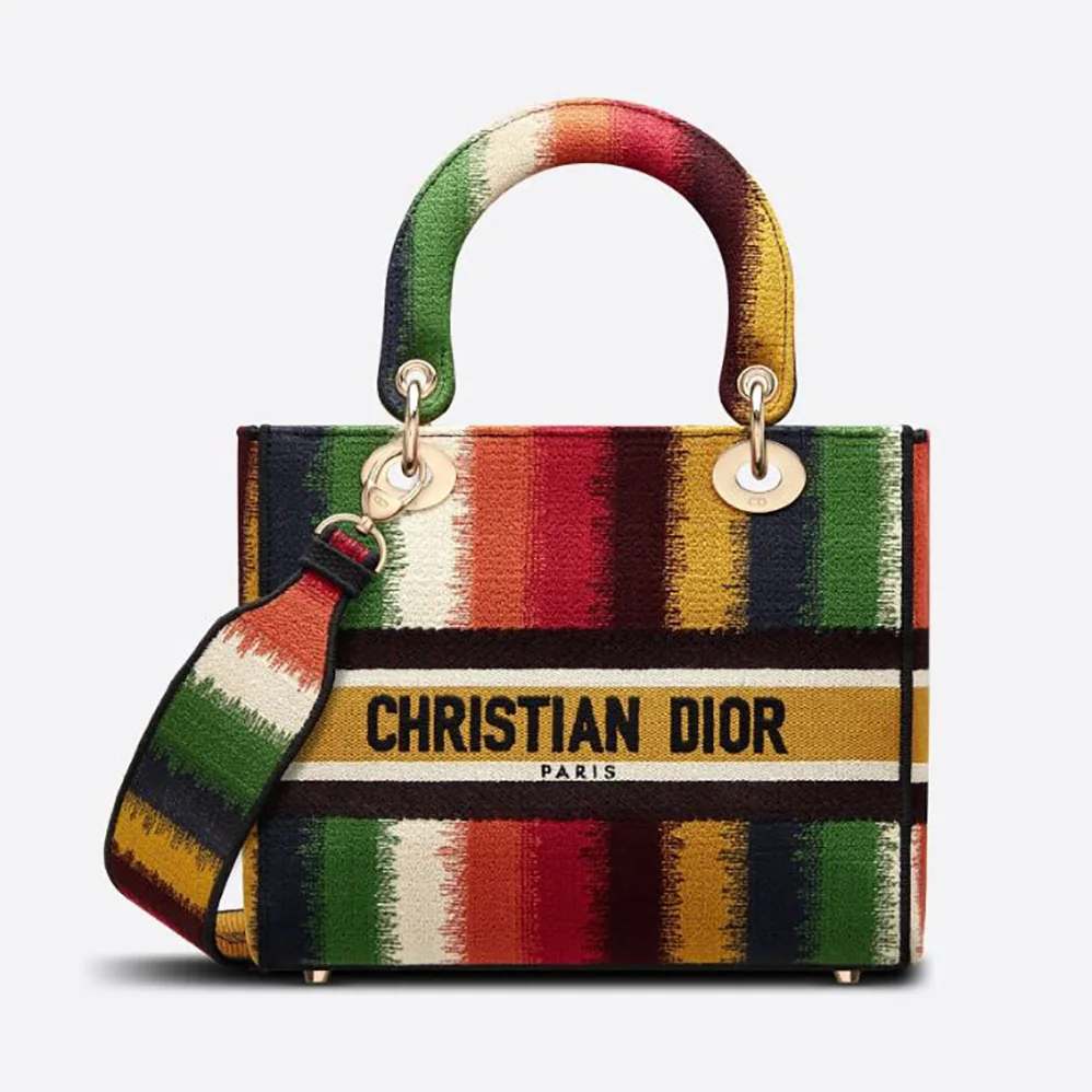 Dior Medium Lady D-lite Bag Multicolor D for Women in Stripes Embroidery Dior Medium Lady D-lite Bag Multicolor D for Women in Stripes Embroidery