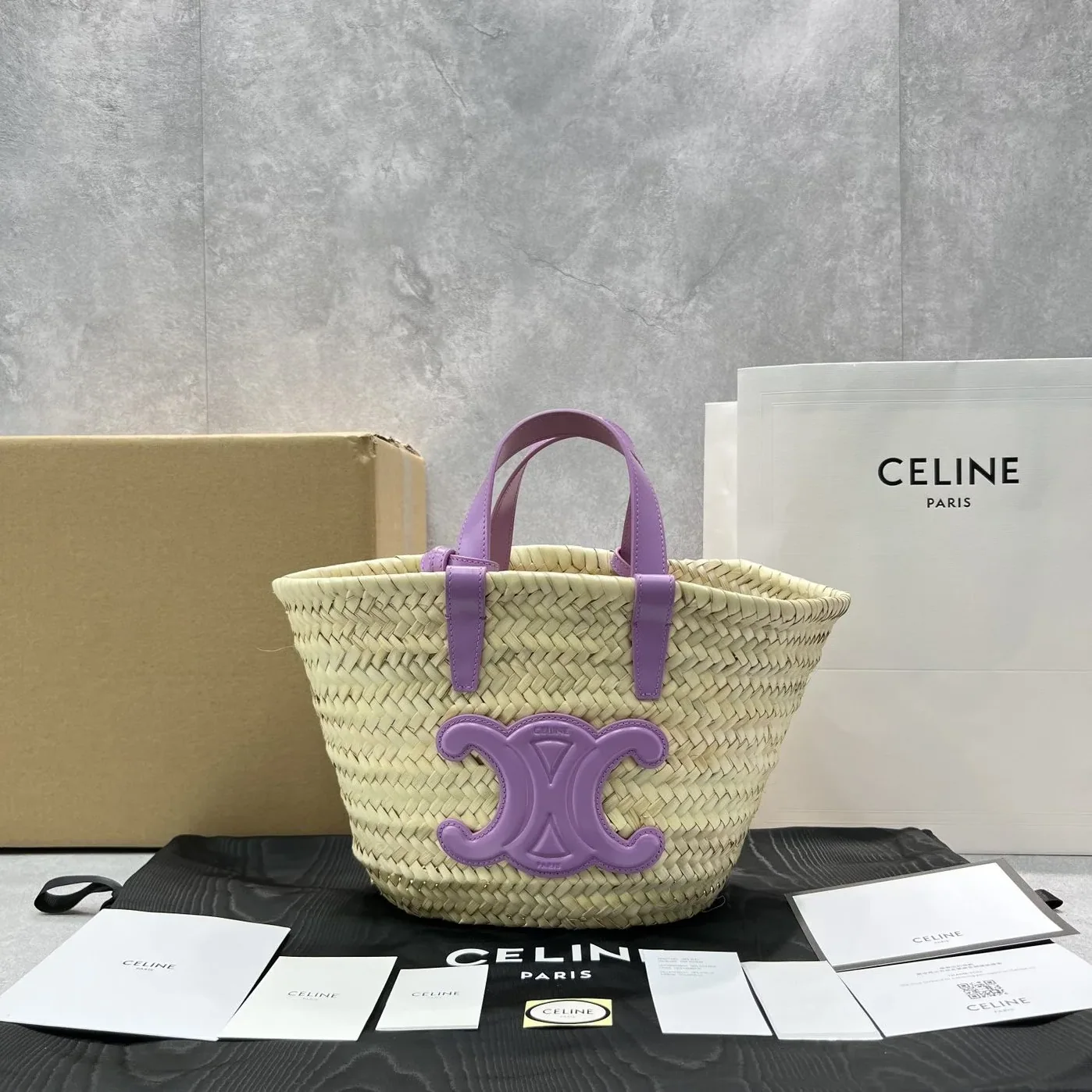 Celine Teen Triomphe Celine Classic Panier In Palm Leaves And Lizard Violet / Celine Teen Triomphe Celine Classic Panier In Palm Leaves And Lizard Violet /