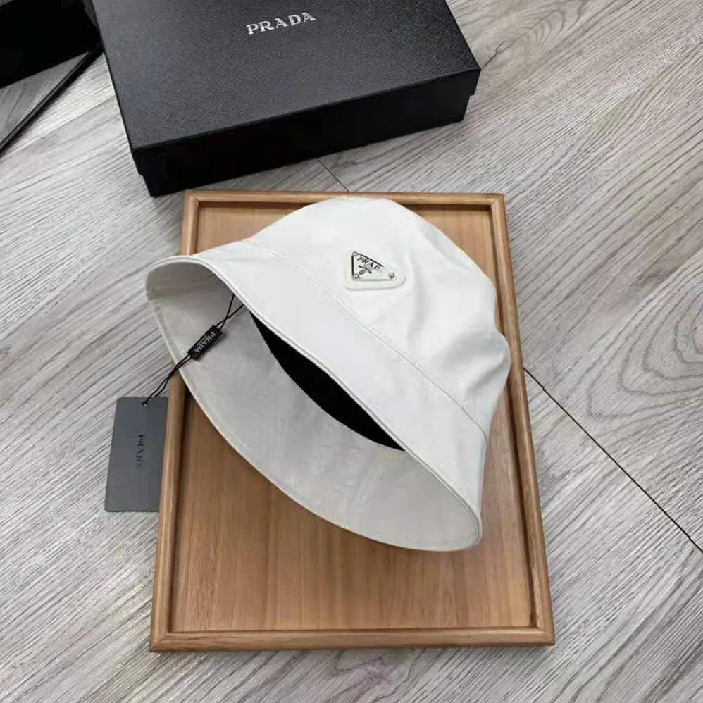 Prada Ostrich Leather Bucket Hat for Women in White Prada Ostrich Leather Bucket Hat for Women in White