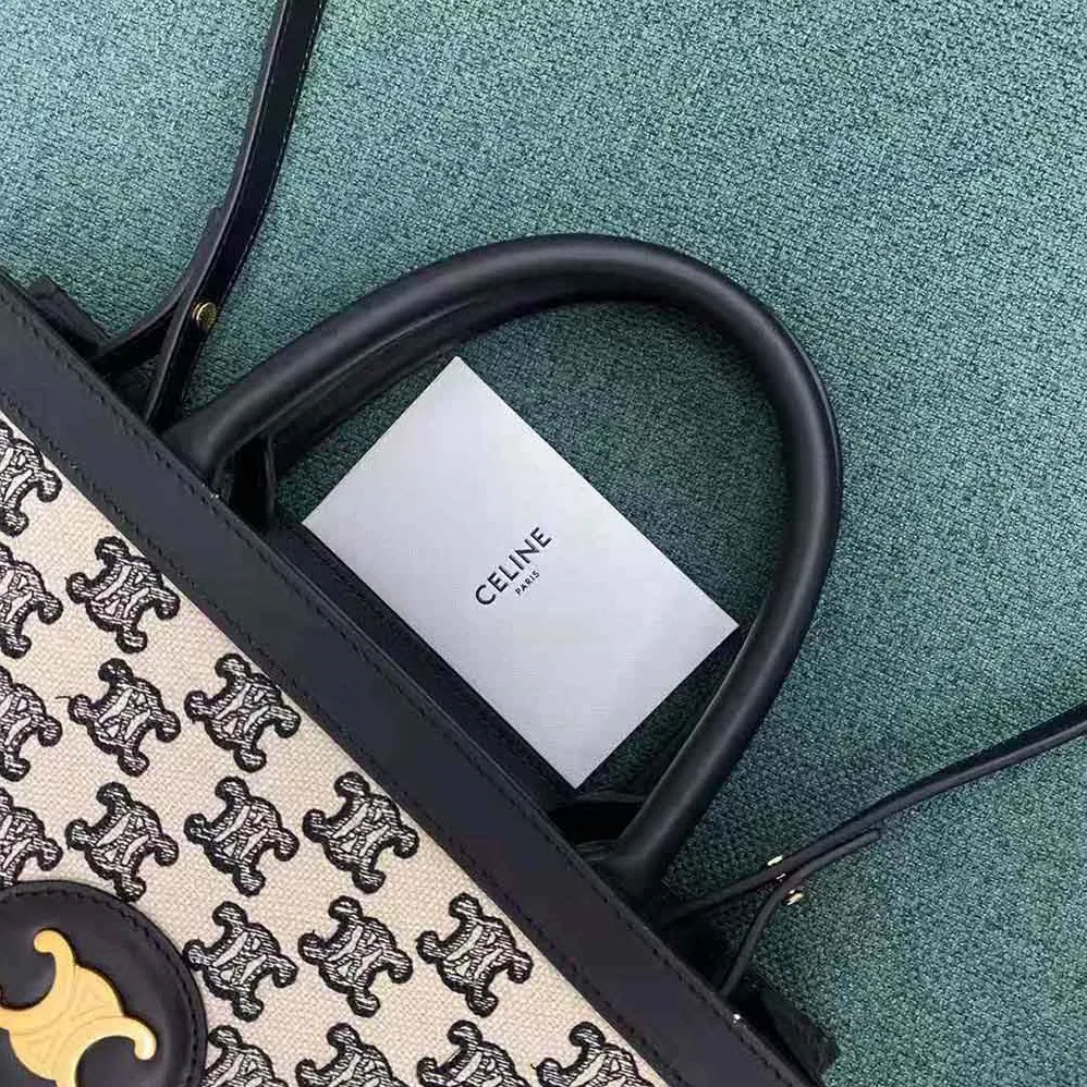 Celine Small Cabas Vertical in Textile with Triomphe Embroidery for Women