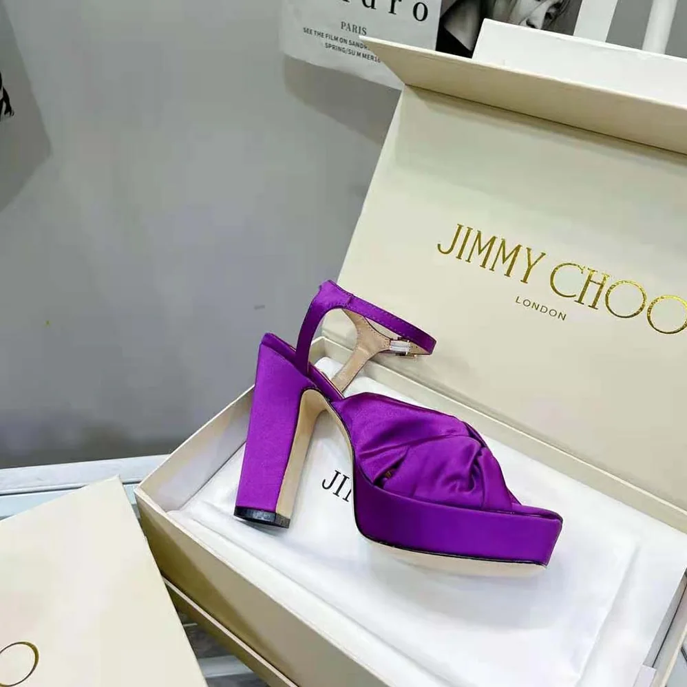 Jimmy Choo Heloise 120 Pink Violet Satin Platform Sandals for Women Jimmy Choo Heloise 120 Pink Violet Satin Platform Sandals for Women
