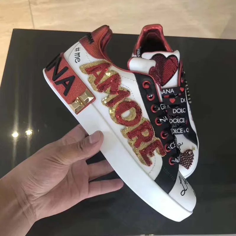 Dolce Gabbana D&G Shoes Portofino Sneakers in Printed Nappa Calfskin with Patch and Applications for Women Dolce Gabbana D&G Shoes Portofino Sneakers in Printed Nappa Calfskin with Patch and Applications for Women