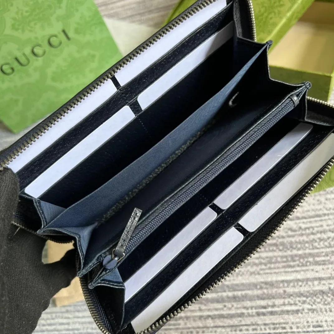 Gucci Ophidia GG Zip-Around Wallet in Beige with Red and Dark Blue Stripes and Silver Hardware , /