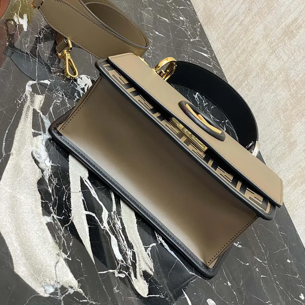 Fendi KAN I F Small Gray Leather Mini for Women in Bag in Calf