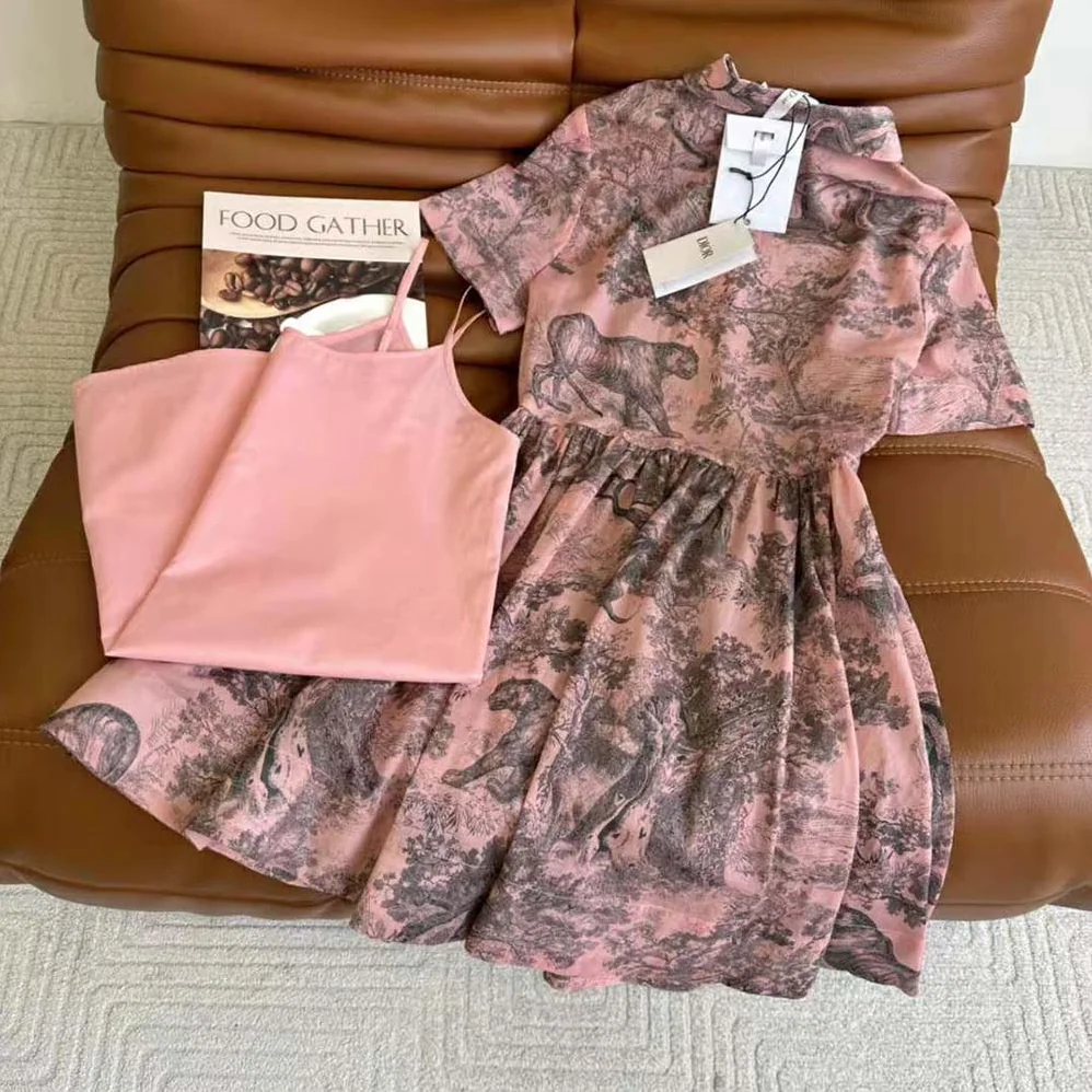 Dior Dioriviera Short Dress Pink and Gray Cotton Muslin for Women Dior Dioriviera Short Dress Pink and Gray Cotton Muslin for Women