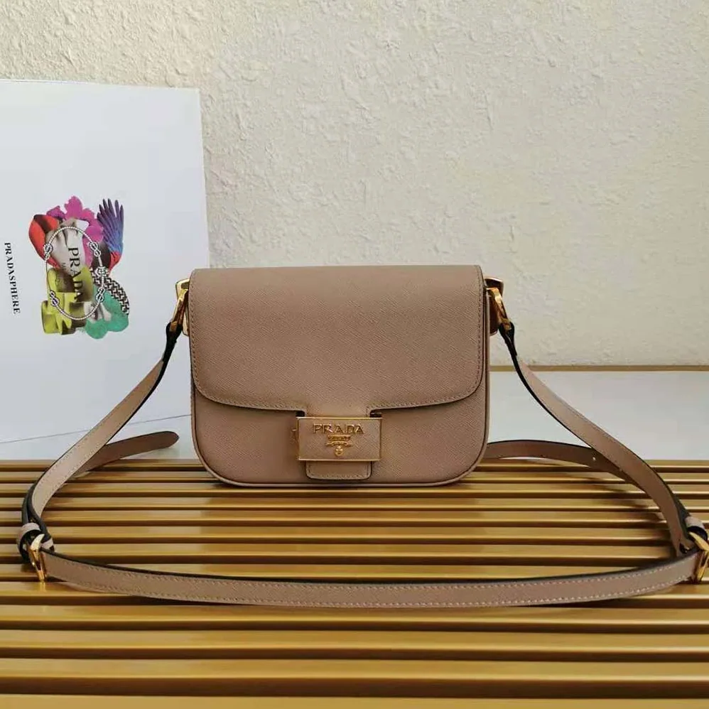 Prada Saffiano Leather Prada Embleme Bag for Women in Pink