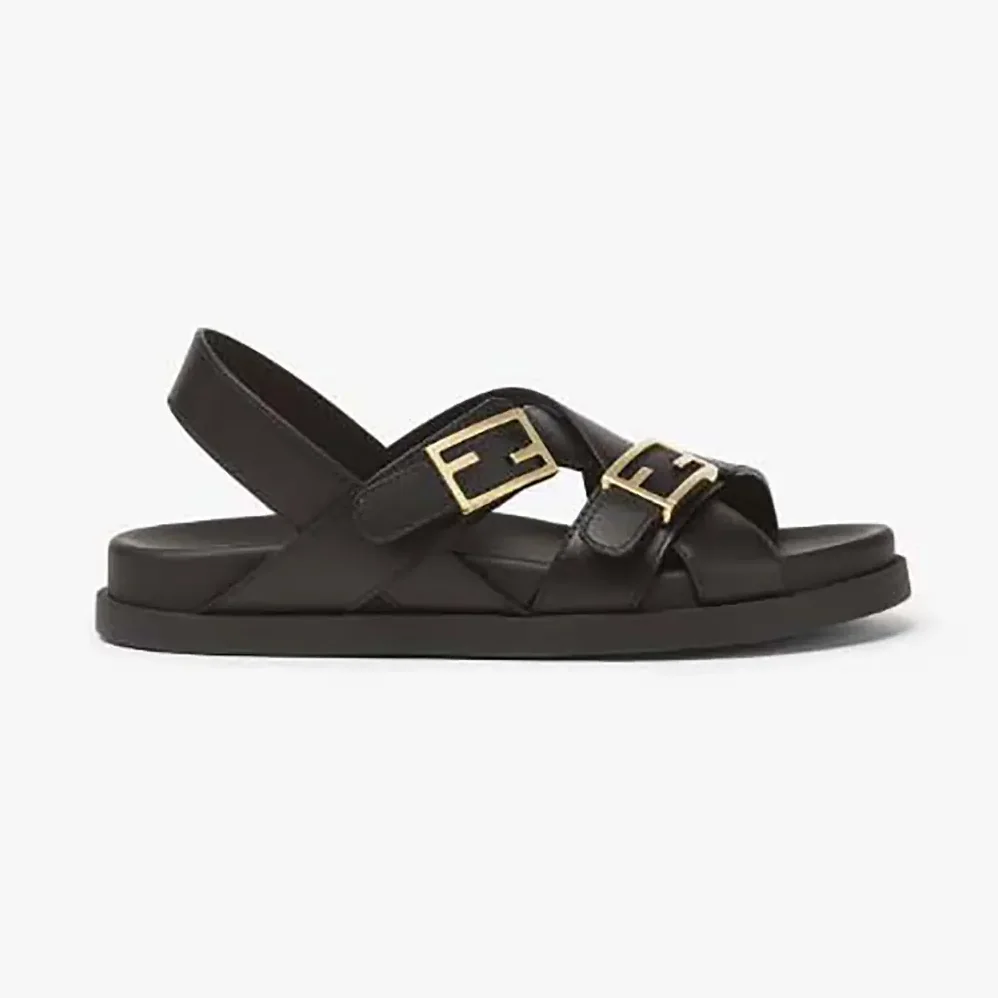 Fendi Feel Black Leather Slides for Women
