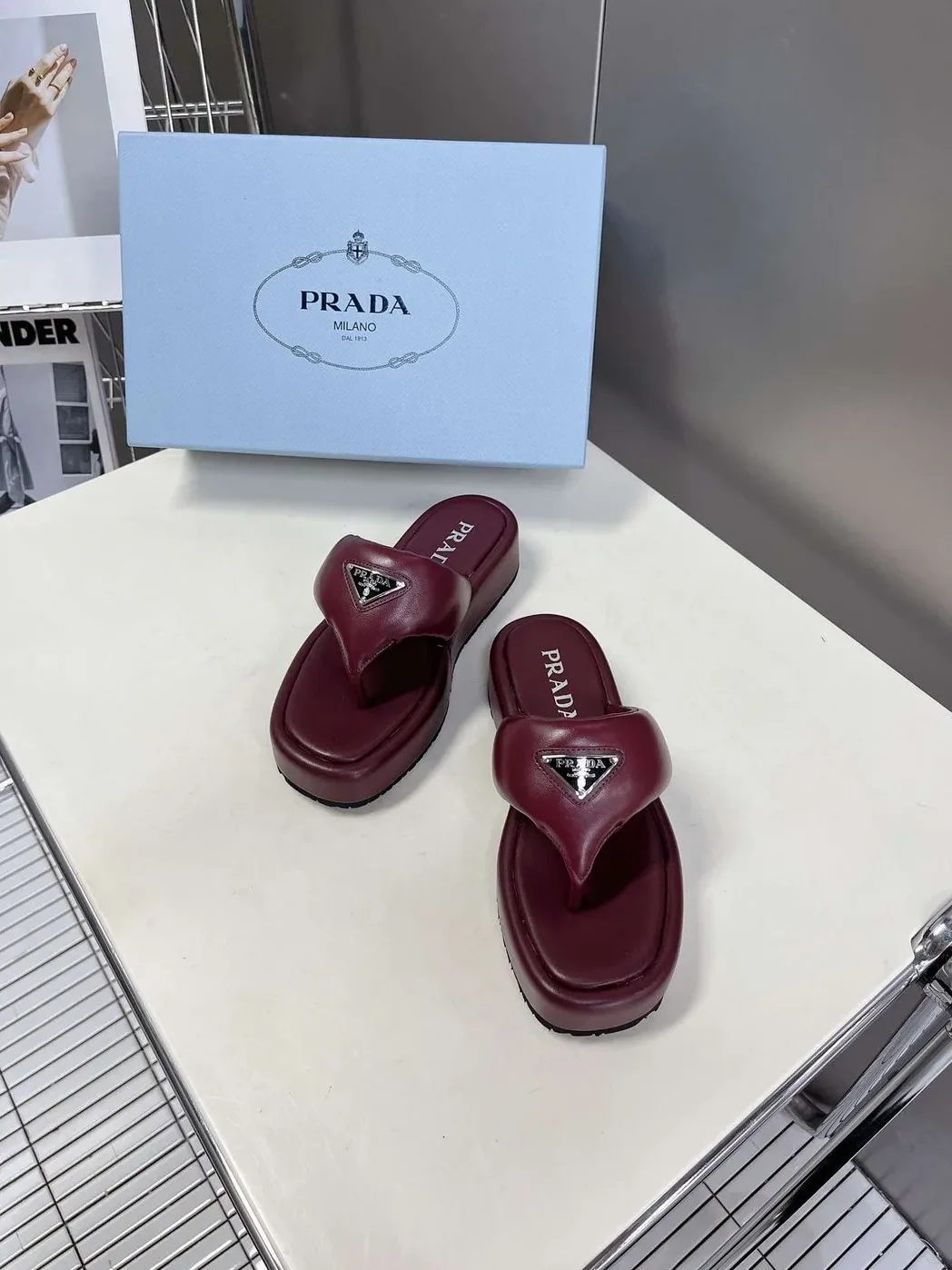 Prada Soft Padded Nappa Wedge Sandals Burgundy Prada Soft Padded Nappa Wedge Sandals Burgundy