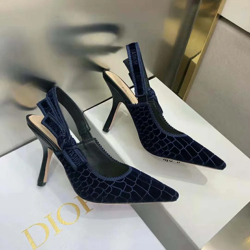 Dior J'Adior Slingback Pump Deep Crocodile-Effect Embroidered Velvet for Women in Blue Dior J'Adior Slingback Pump Deep Crocodile-Effect Embroidered Velvet for Women in Blue