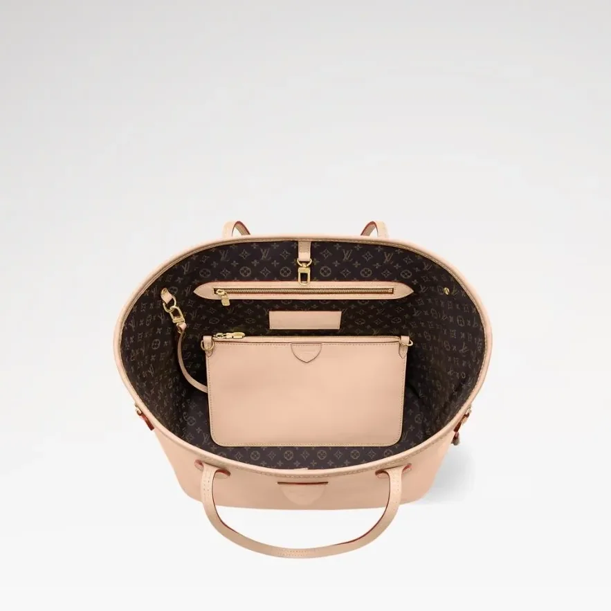 Louis Vuitton Neverfull MM Tote Bag in Beige Gold Hardware