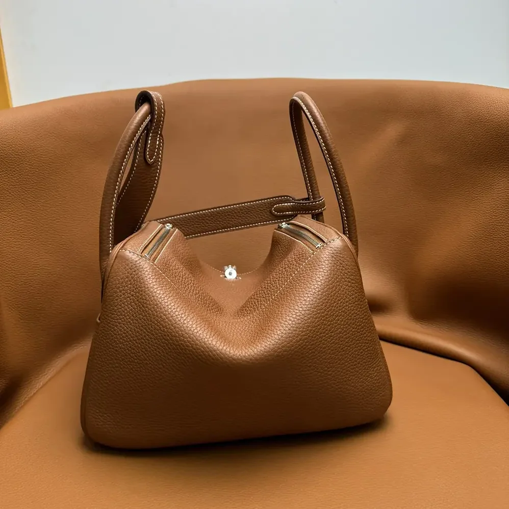 Hermes Lindy 30 in Clemence Leather for Women in Brown/Silver Hermes Lindy 30 in Clemence Leather for Women in Brown/Silver