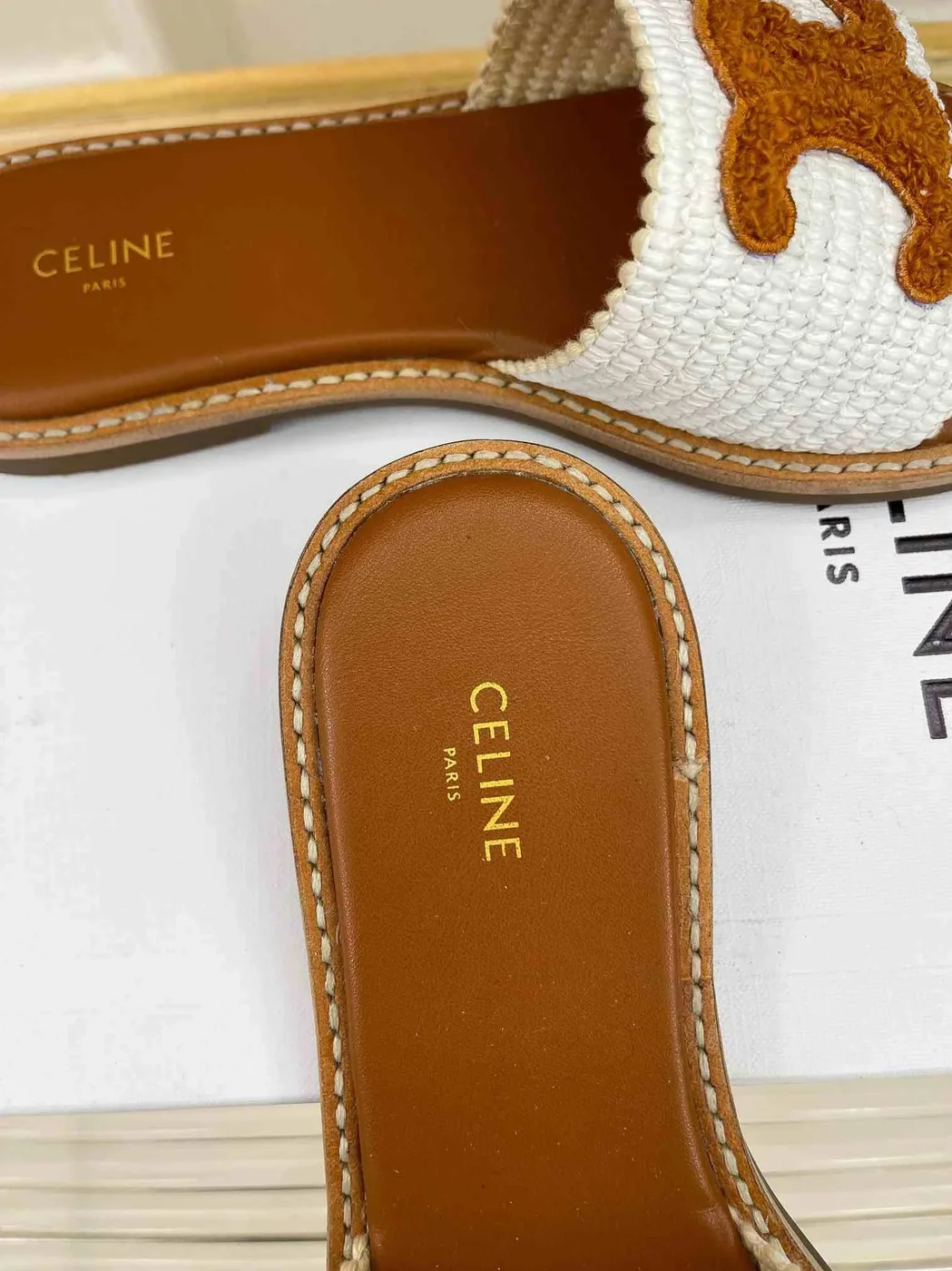 Celine Lympia Flat In Raffia White Celine Lympia Flat In Raffia White