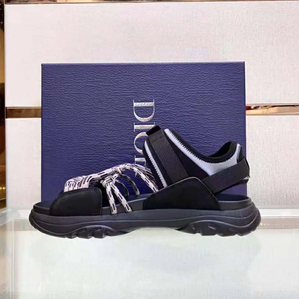 Dior H-Town Sandal Black and Gray Technical Fabric with Brown Nubuck Calfskin for Men Dior H-Town Sandal Black and Gray Technical Fabric with Brown Nubuck Calfskin for Men