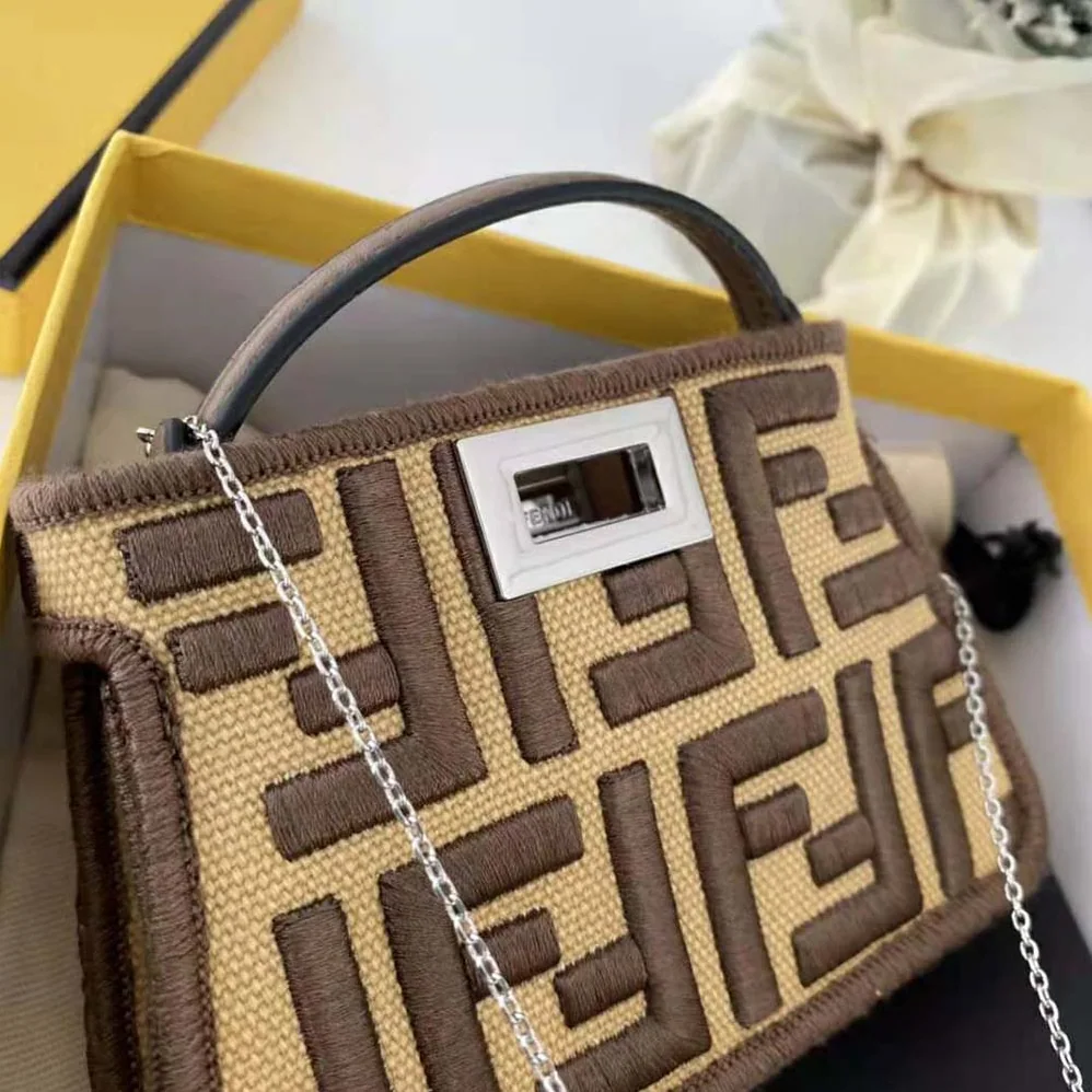 Fendi Nano Peekaboo Charm Gray FF Canvas Charm for Women in Brown Fendi Nano Peekaboo Charm Gray FF Canvas Charm for Women in Brown