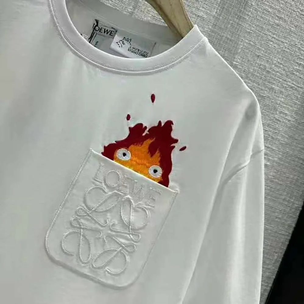 Loewe Calcifer Pocket T-Shirt in Cotton for Women in White Loewe Calcifer Pocket T-Shirt in Cotton for Women in White