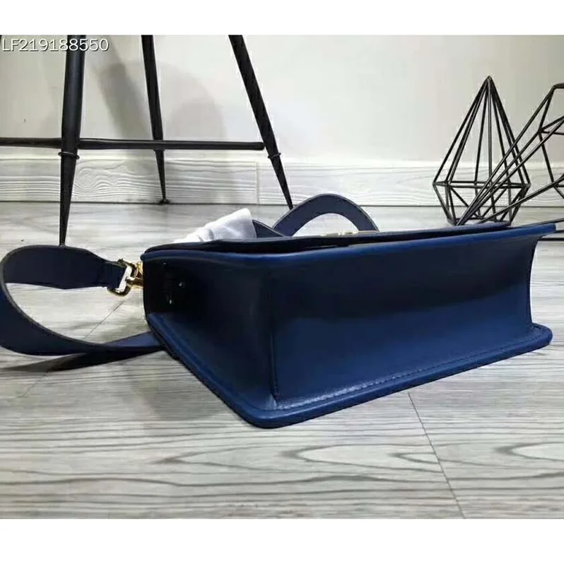 Fendi KAN I F Top Flap Leather Bag with Strap in Navy