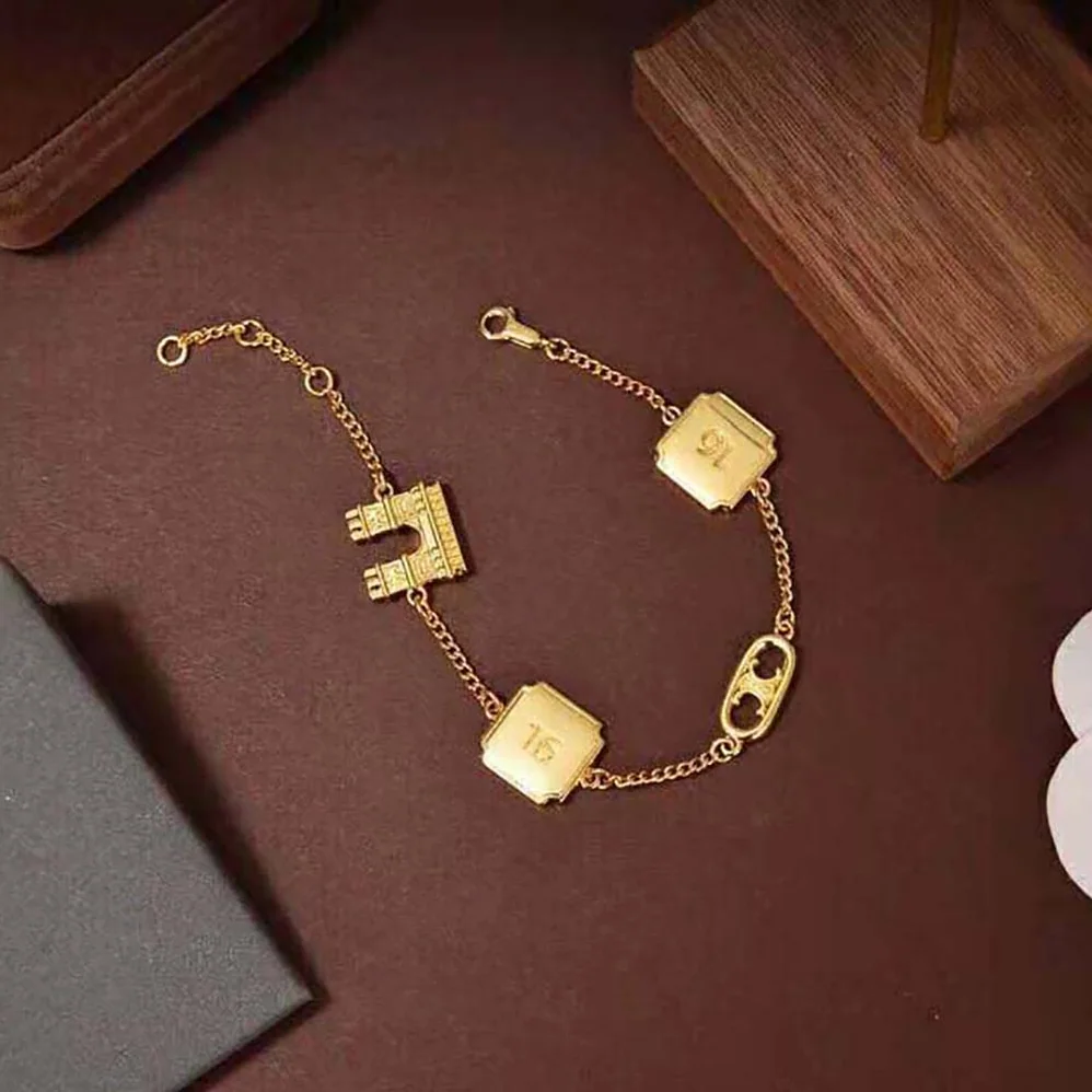 Celine Maillon Triomphe Signature Bracelet in Brass with Gold Finish for Women