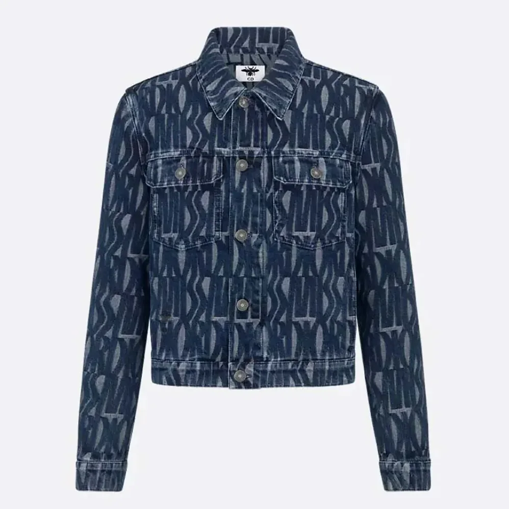 Dior Jacket Cotton Denim with Blue Miss Dior Allover Motif for Men Dior Jacket Cotton Denim with Blue Miss Dior Allover Motif for Men