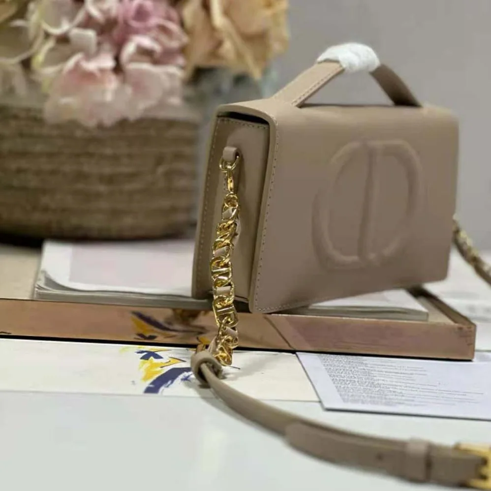 Dior CD Signature Mini Bag Powder Beige Calfskin with Embossed CD Signature for Women