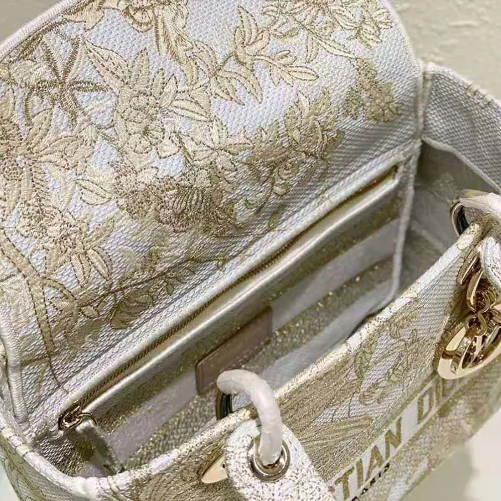 Dior Medium Lady D-lite Bag Dior Jardin D'Hiver Embroidery with Gold for Women in Tone Metallic Thread Dior Medium Lady D-lite Bag Dior Jardin D'Hiver Embroidery with Gold for Women in Tone Metallic Thread