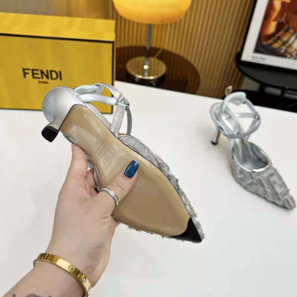 Fendi Colibrì Lite Silver Mesh High for Women in Heeled Slingbacks Fendi Colibrì Lite Silver Mesh High for Women in Heeled Slingbacks