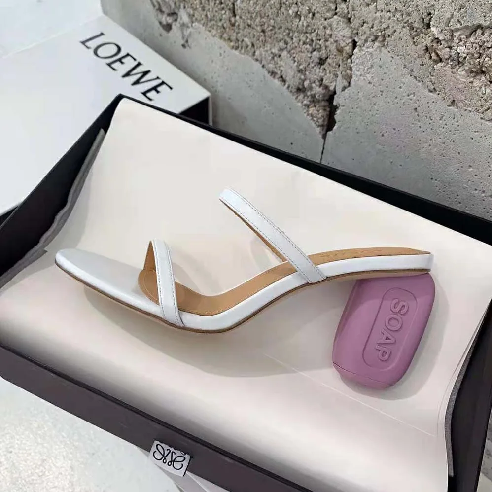 Loewe Soap Sandal in Goatskin 9cm Heel Height for Women in White