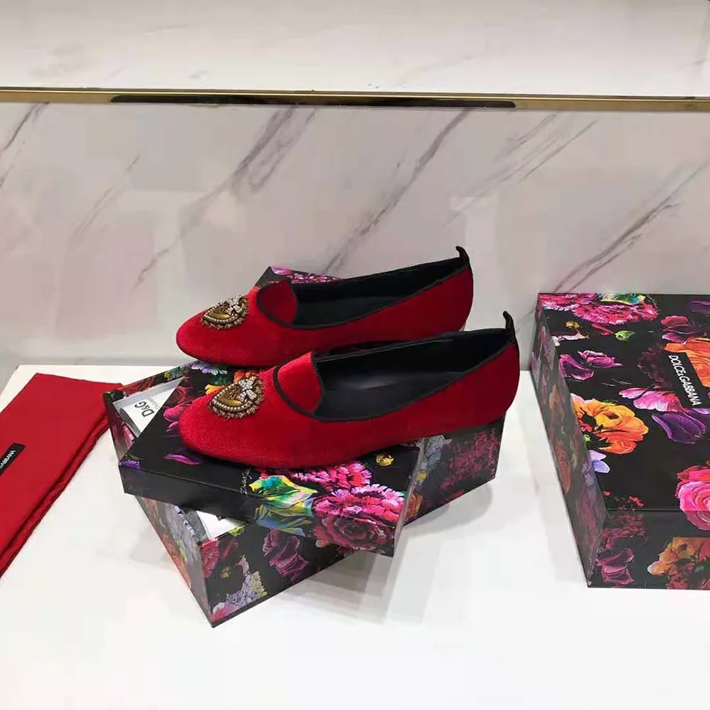 Dolce Gabbana D&G Velvet Devotion Slippers for Women in Red
