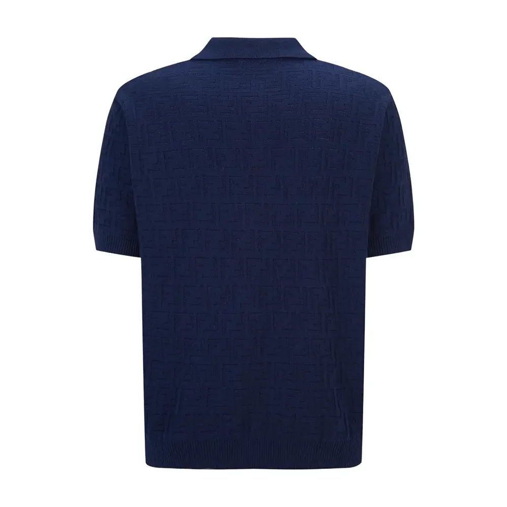 Fendi Dark Blue Cotton Tricot Polo Shirt for Men