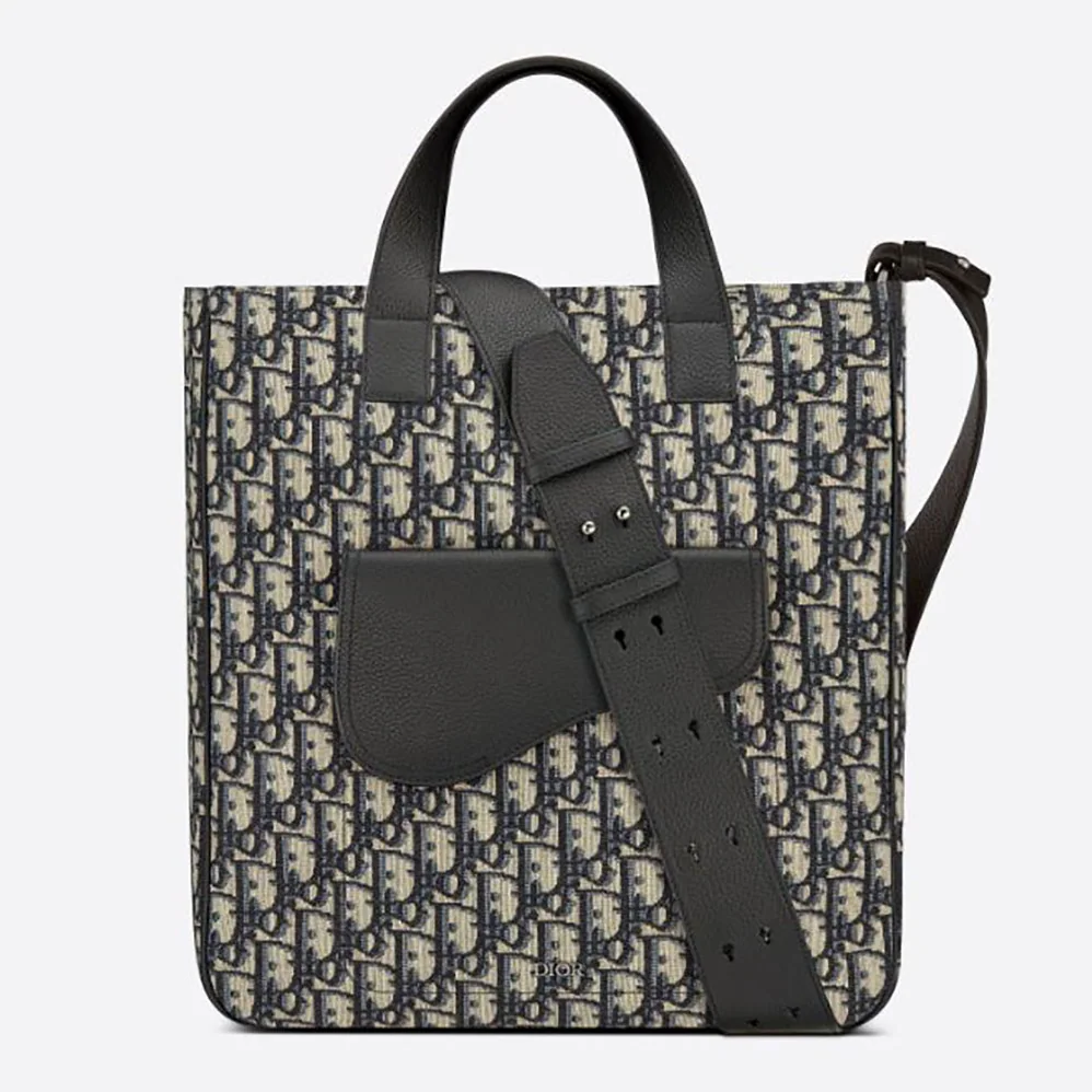 Dior Saddle Tote Bag with Shoulder Strap Beige and Black Dior Oblique Jacquard for Men Dior Saddle Tote Bag with Shoulder Strap Beige and Black Dior Oblique Jacquard for Men