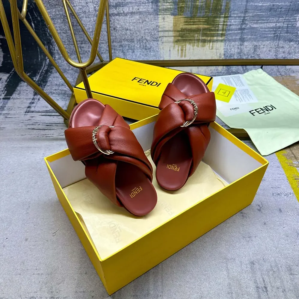 Fendi Feel Sienna Leather Slides for Women Fendi Feel Sienna Leather Slides for Women
