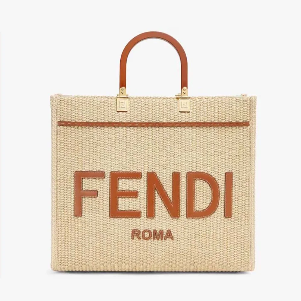 Fendi Fendi Sunshine Medium Shopper in Natural Straw for Women Fendi Fendi Sunshine Medium Shopper in Natural Straw for Women