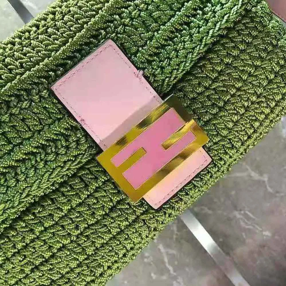 Fendi Baguette Bag in Traditional Cotton Crochet Bag for Women in Green Fendi Baguette Bag in Traditional Cotton Crochet Bag for Women in Green