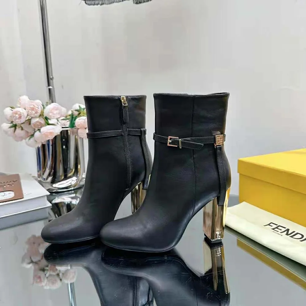 Fendi Delfina Black Leather High for Women in heeled Ankle Boots Fendi Delfina Black Leather High for Women in heeled Ankle Boots