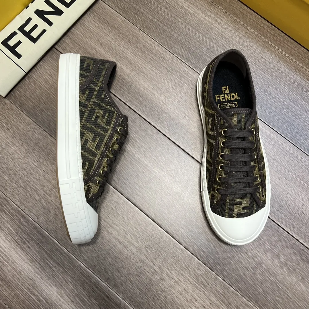 Fendi FD Domino Fabric Low-Tops Sneakers Brown 7E1553AJZXF0R7V Fendi FD Domino Fabric Low-Tops Sneakers Brown 7E1553AJZXF0R7V