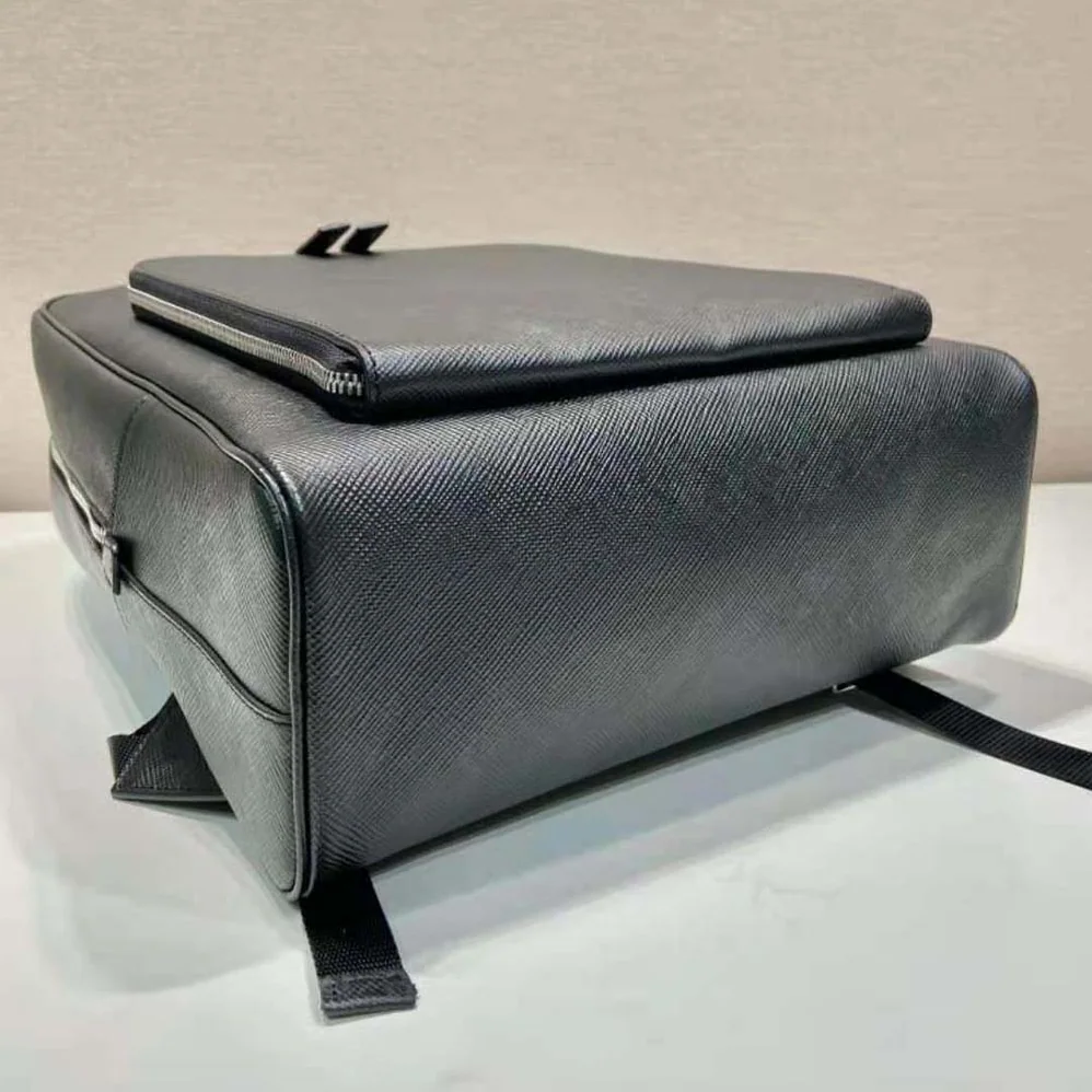 Prada Saffiano Leather Backpack with Triangle Logo for Unisex in Black Prada Saffiano Leather Backpack with Triangle Logo for Unisex in Black