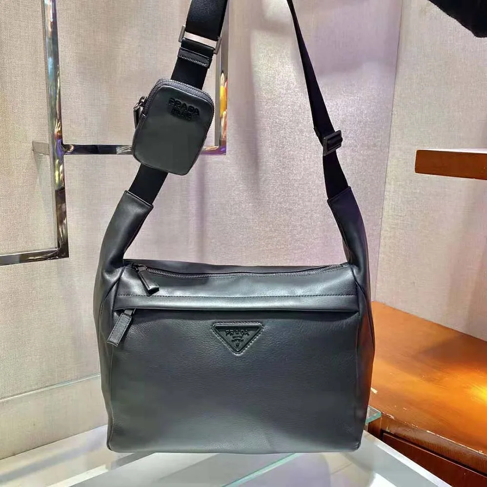 Prada Soft Leather Shoulder Bag for Men in Black Prada Soft Leather Shoulder Bag for Men in Black