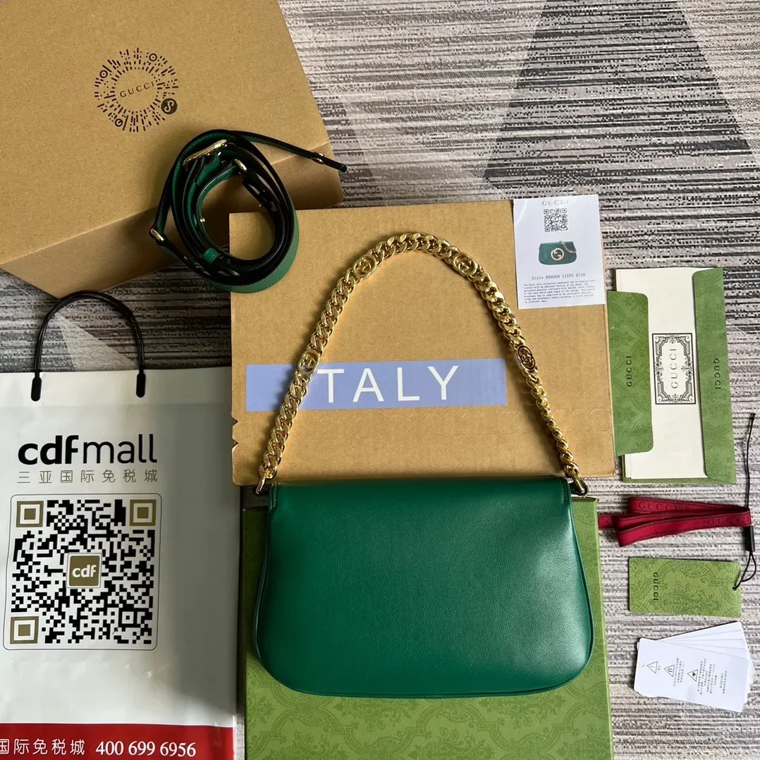 Gucci Blondie Medium Shoulder Bag in Green Gold Hardware