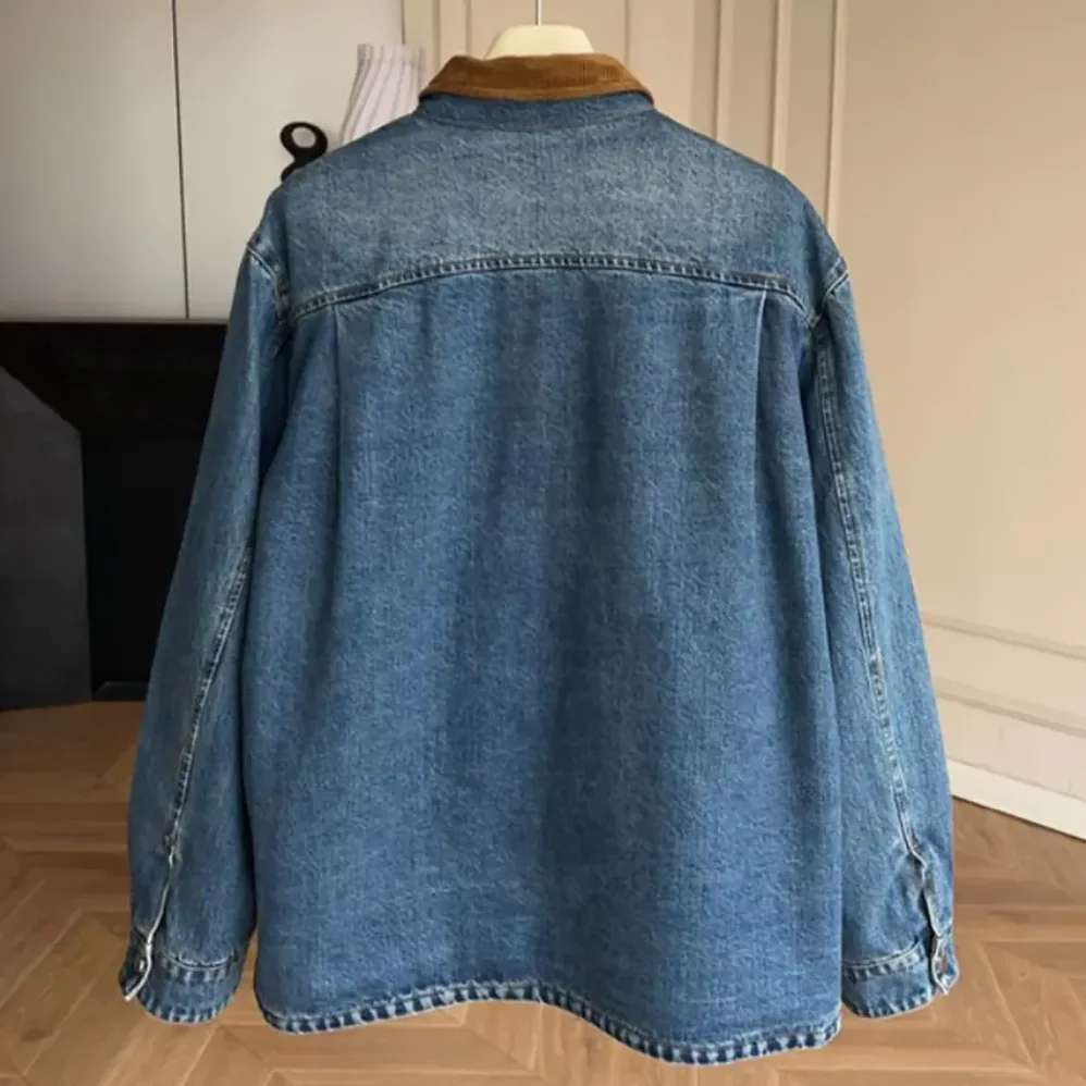 Miu Miu Denim Down Jacket with Embroidered Logo for Women
